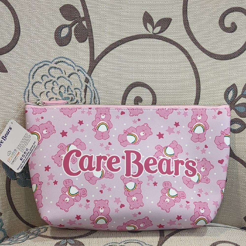 🐿️🐿️Large Care Bears Pink Logo Zip Cosmetic Pouch
